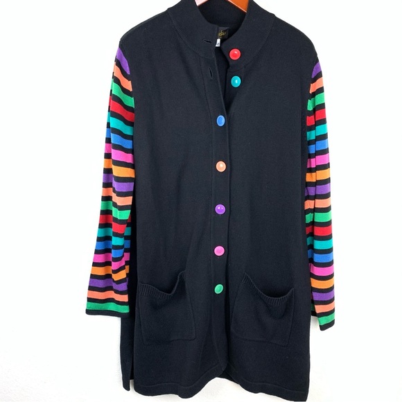 Bob Mackie Colorful Rainbow Sweater Button Down Cardigan Vintage Wearable Art - Picture 5 of 5